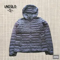 A-2056〈UNIQLO〉フード付きダウンジャケット S ネイビー