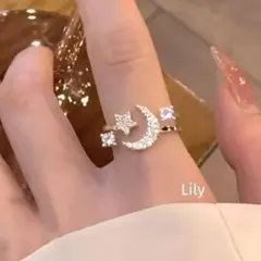 ✨ 三日月 星 ラインストーン ゴールド オープンリング 指輪 月