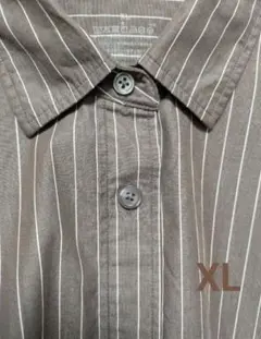 《無印良品》洗いざらしブロードレギュラーカラー長袖　モカブラウンストライプXL