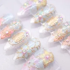 809ネイルチップSサイズ 韓国 上品 ちゅるん パステル フラワー マグネット