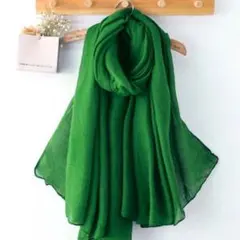 新品 グリーン リネン風 ストール 無地 ロング 大判 マフラー 薄手
