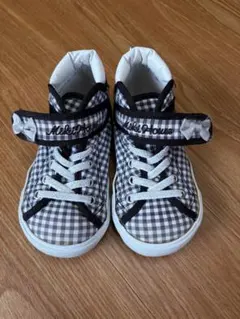 ミキハウス 白黒チェック柄 ハイカットスニーカー16cm