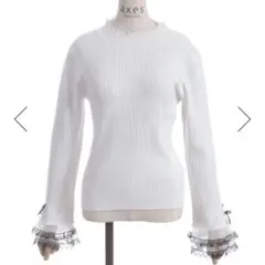 【美品】アクシーズファム リボン×チュールレースニット ホワイト