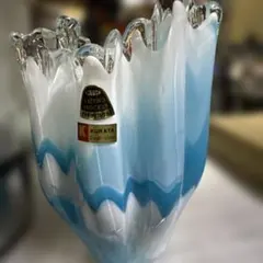 【新品未使用】クラタクラフトグラス 花瓶　レトロ フラワーベース　水色　空色
