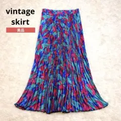 【美品】ビックフラワー 総柄 プリーツ ロングスカート 艶 派手 一点もの
