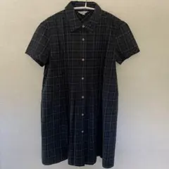 マタニティ 半袖ワンピース 授乳服　ネイビー系チェック　Lサイズ
