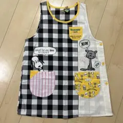 た*も様 スヌーピーとファロンのチェック柄エプロン