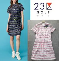 25,960円新品【23区ゴルフ】レーシングカープリント ワンピース 紺 M-L