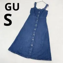 GU ジーユー デニム ジャンパースカート ロングスカート 無地 ブルー S