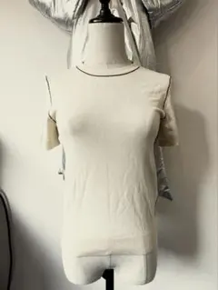 ZARA ザラ クリーム色 半袖リブ編みTシャツ