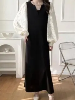 【前後2WAY】Vネックフラワージャガードロングワンピース 結婚式 オークション