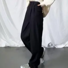 太ベルトハイウエストウールライクカラータックスラックス