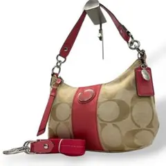 コーチ　2way ショルダーバッグ　e5　シグネチャー　キャンバス　ベージュ