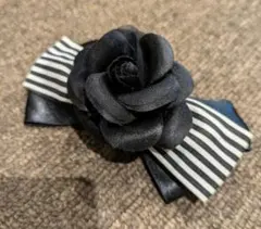 【エレガント】カメリアリボン　ストライプ　バレッタ　コサージュ