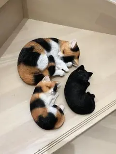 三毛猫大小と小黒猫　3体セット