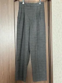 GU ツータックワイドテーパードパンツ(チェック)グレー Sサイズ