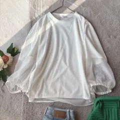 ビッグロンT(M)長袖/ドッキング/透け感/プルオーバー/異素材/ゆったり