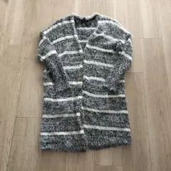 Cottonon グレーと白のシマシマ暖かロングカーディガン　コーディガン