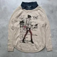 vintage ニット セーター レイヤード風 デザインニット プリントのサムネイル