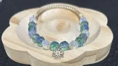 ハンドメイド 青緑色ビーズブレスレット