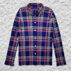 PLEATS PLEASE イッセイミヤケ タータン チェック ブラウス L 青のサムネイル