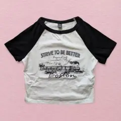 美品【SHEIN】クロップド 半袖 Tシャツ カジュアル ショート丈 短丈 白黒