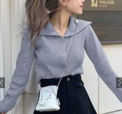 GRL ダブルジップラメニットショート丈トップス