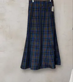 新品タグ付【Green Parks】チェックマーメイドスカート ブルー Fサイズ