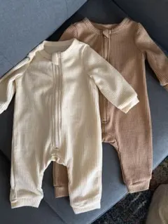 ベビー　ワッフル生地 ジッパー付きロンパース カバーオール