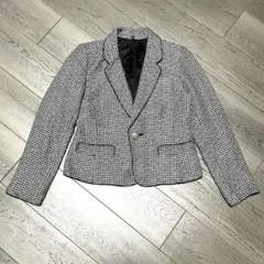 ツイードジャケット ノーカラーテーラード 黒×白 Lサイズ セレモニー 入学式