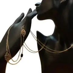 2連チェーンロングネックレス ひし形 樹脂ストーン 合金 オシャレ korea