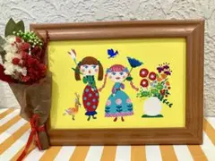 アクリル画　イラスト　お花どうぞ♪ 　オリジナル　ハガキサイズ