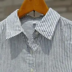 無印良品　フレンチリネン洗いざらしストライプシャツレディースSのサムネイル