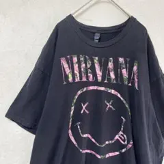 NIRVANA ニルヴァーナTシャツ XXL花柄 スマイル バンドT ブラック