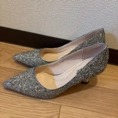 【美品】シルバーグリッターパンプス　結婚式　靴