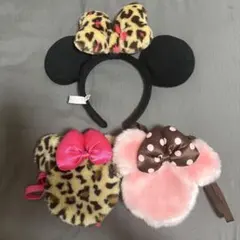 ミニーマウス ヒョウ柄カチューシャ ポーチ ポシェット セット