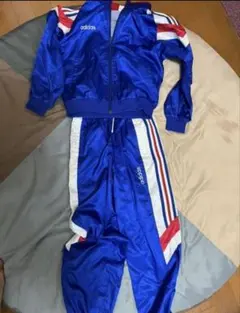 美品 アディダス ナイロンジャージ 上下セット青 90's ヴィンテージ　140