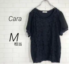 (r1660)カーラ【M相当】半袖トップス 花柄 半袖 シアー ブラック 透け感