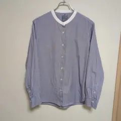 無印良品　洗いざらし　スタンドカラーシャツ XL　ブルーストライプ