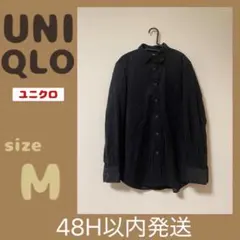 UNIQLO メンズ コーデュロイ シャツ（長袖）ブラック M シンプル