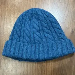 子ども　ダークブルー ケーブル編み ニット帽