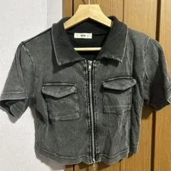 WEGO ジップアップ 半袖シャツ グレー