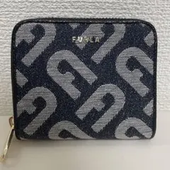 レア★【新品未使用】FURLA フルラ 二つ折り 財布 デニム 青 モノグラム