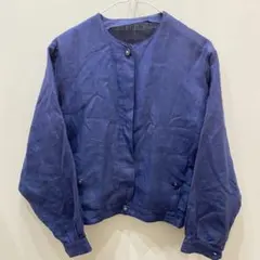 sh3915 クレージュ　ネイビー ノーカラー 長袖 ジャケットのサムネイル