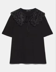 ZARA ザラ　Tシャツ　ブラウス　襟付き　S リボン　チュール　ポプリン
