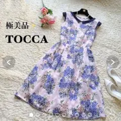 【極美品】TOCCA レース襟付き花柄プリントワンピース フレンチスリーブ 0