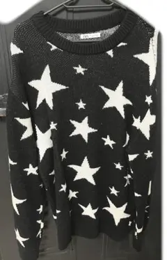 ZARA 星柄 ニット セーター メンズ XL モノトーン ブラック