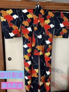 大幅値下げ‼️レトロ 着物 和柄 紅葉模様 ネイビー