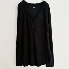 ブラック Vネック 長袖Tシャツ L フィット ボタン カットソー トップス