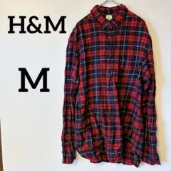 美品✨H&M 【M】チェック柄 長袖シャツ レッド系